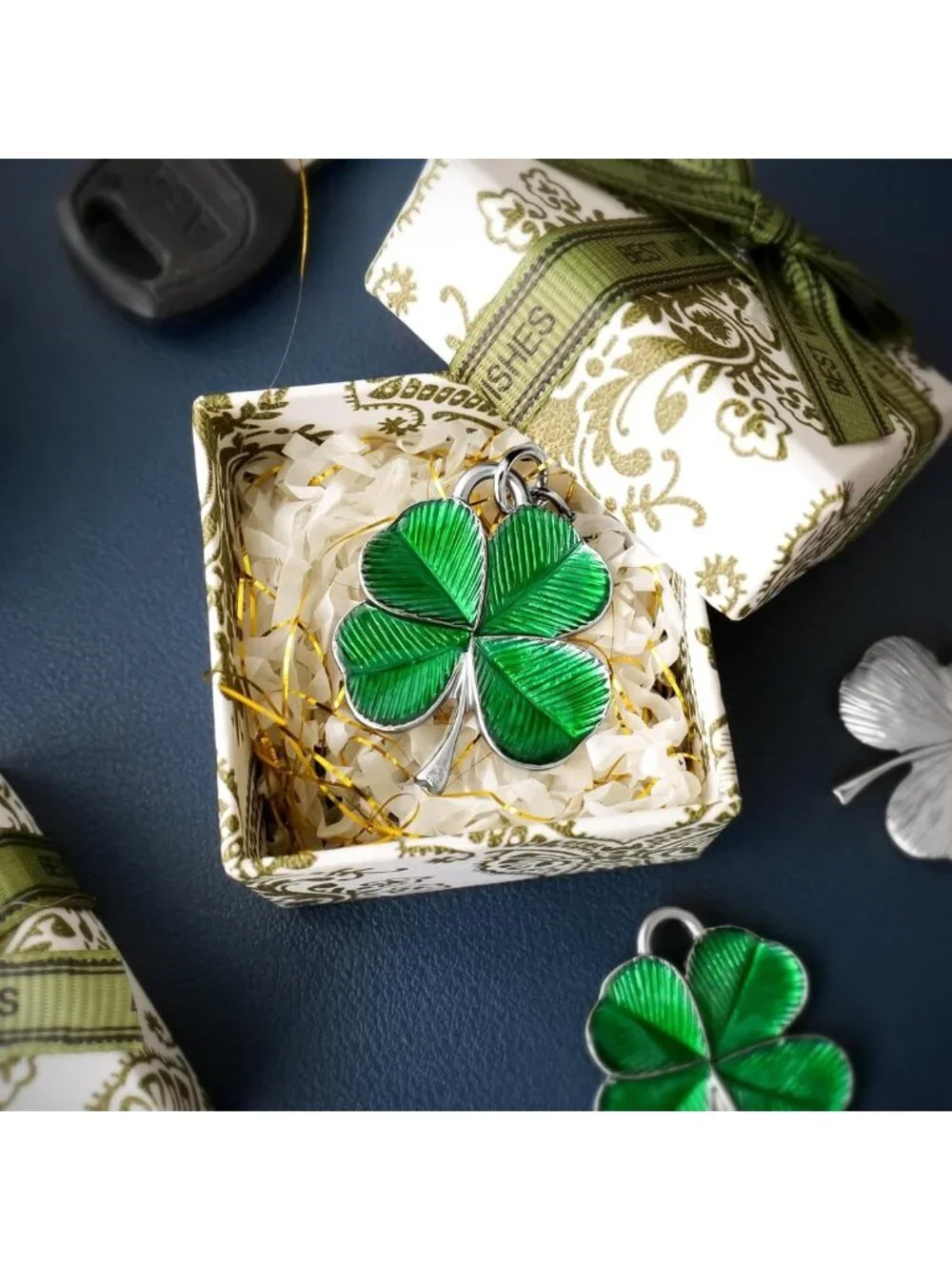 Vintage Four Leaf Clover Keychain | Shamrock Good Luck Charm | St. Patrick's Day